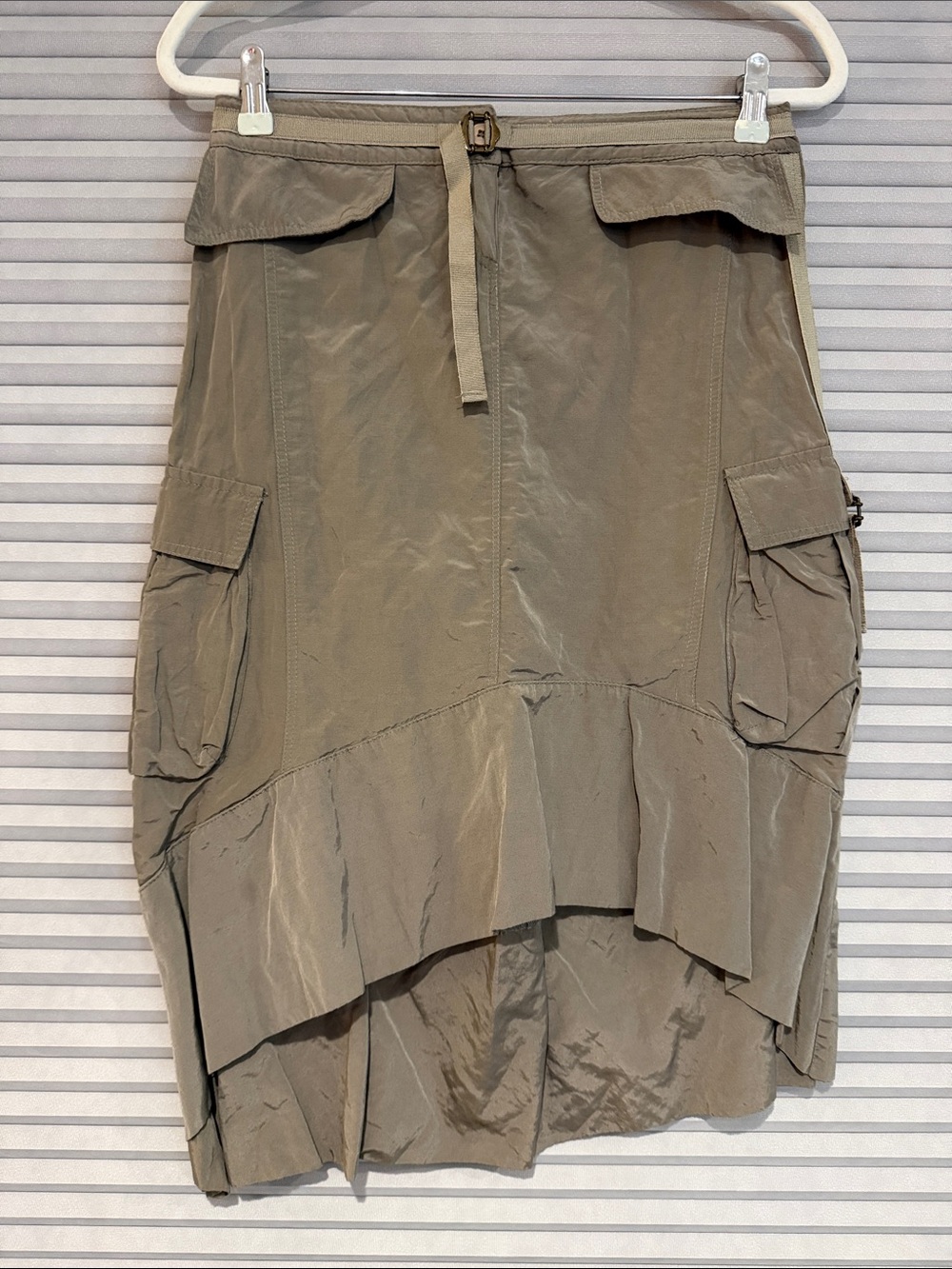 Bebe Olive Utility Cargo Pocket High-Low Skirt